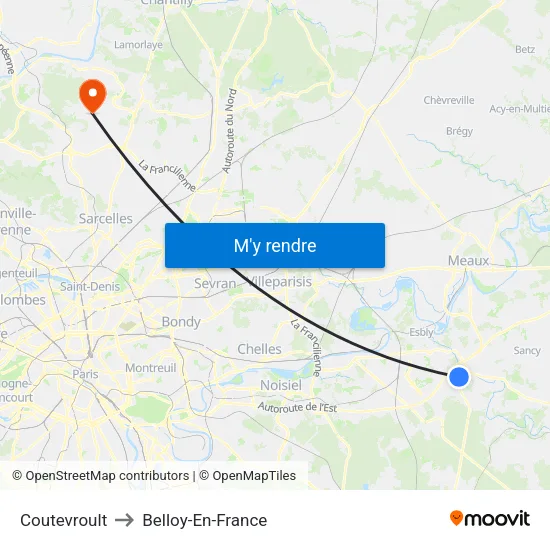 Coutevroult to Belloy-En-France map