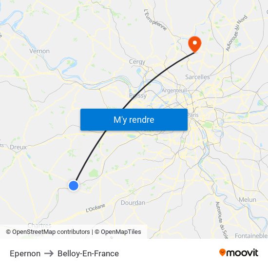 Epernon to Belloy-En-France map
