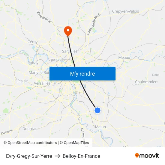 Evry-Gregy-Sur-Yerre to Belloy-En-France map