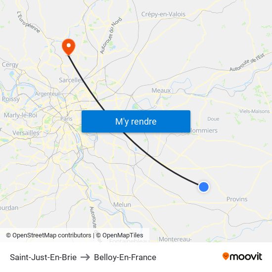 Saint-Just-En-Brie to Belloy-En-France map