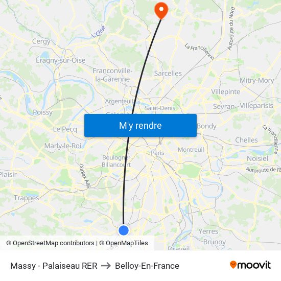 Massy - Palaiseau RER to Belloy-En-France map