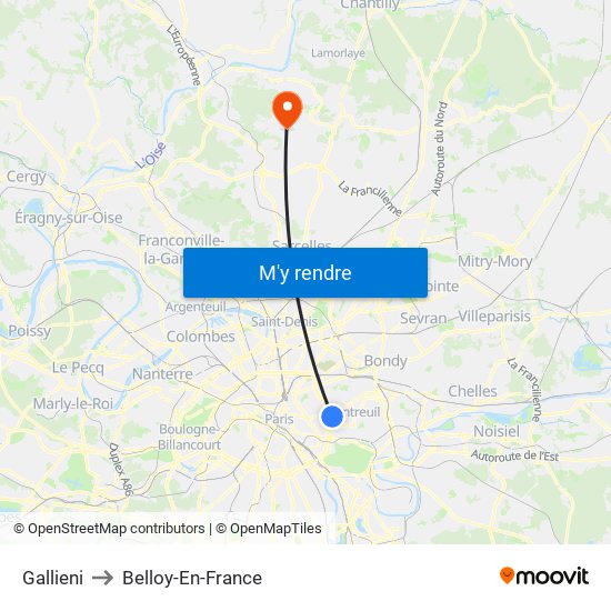 Gallieni to Belloy-En-France map