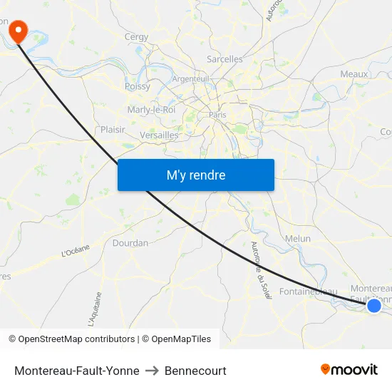 Montereau-Fault-Yonne to Bennecourt map