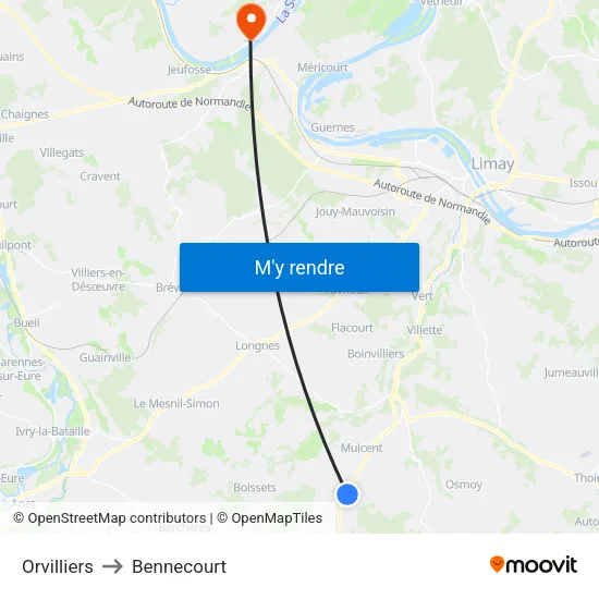 Orvilliers to Bennecourt map