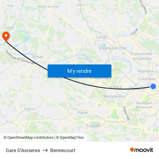 Gare D'Asnieres to Bennecourt map