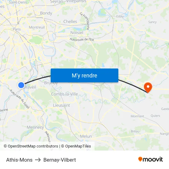 Athis-Mons to Bernay-Vilbert map