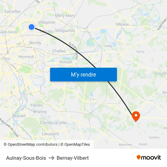 Aulnay-Sous-Bois to Bernay-Vilbert map