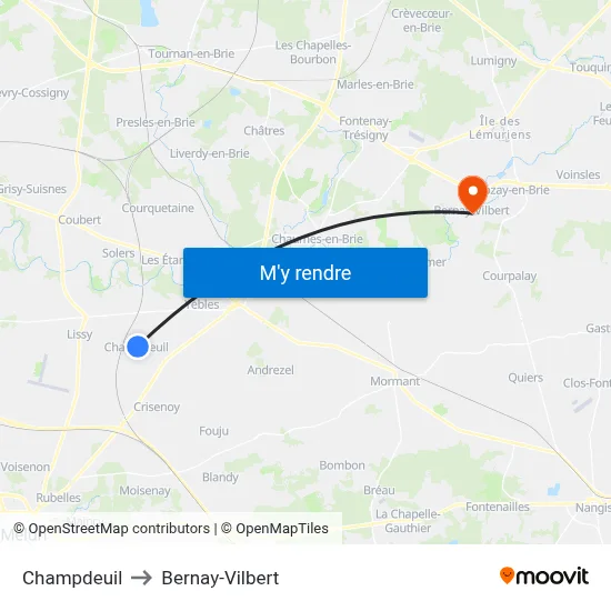 Champdeuil to Bernay-Vilbert map