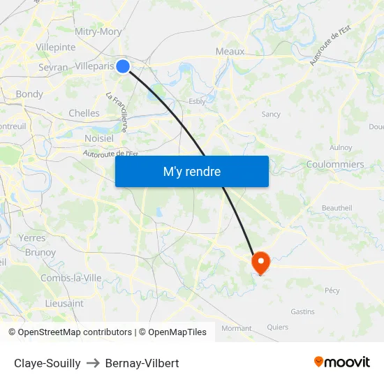 Claye-Souilly to Bernay-Vilbert map