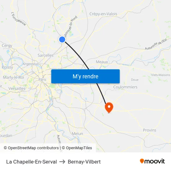 La Chapelle-En-Serval to Bernay-Vilbert map