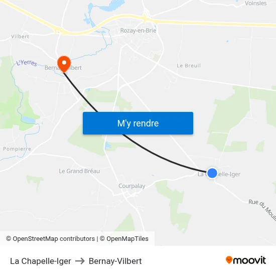 La Chapelle-Iger to Bernay-Vilbert map