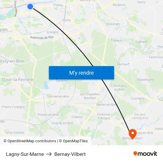 Lagny-Sur-Marne to Bernay-Vilbert map