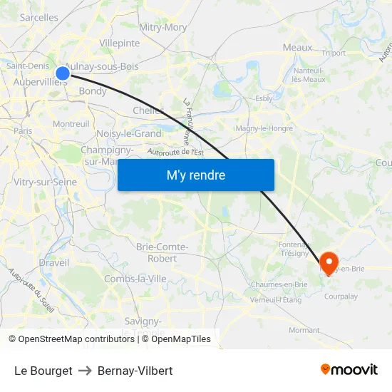 Le Bourget to Bernay-Vilbert map