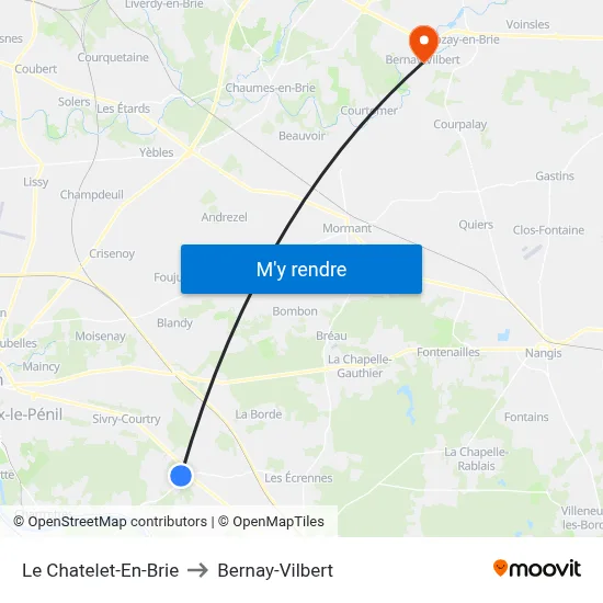 Le Chatelet-En-Brie to Bernay-Vilbert map