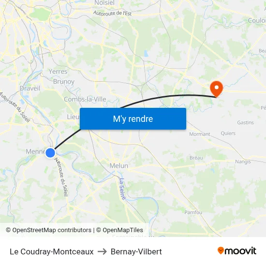 Le Coudray-Montceaux to Bernay-Vilbert map
