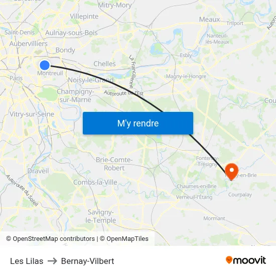 Les Lilas to Bernay-Vilbert map