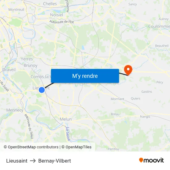 Lieusaint to Bernay-Vilbert map