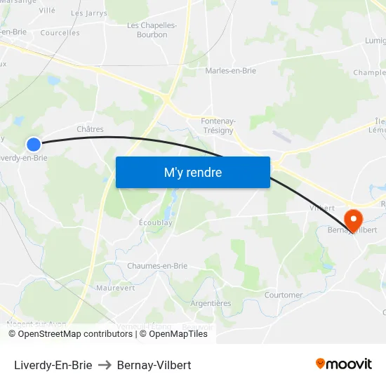 Liverdy-En-Brie to Bernay-Vilbert map