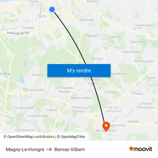 Magny-Le-Hongre to Bernay-Vilbert map
