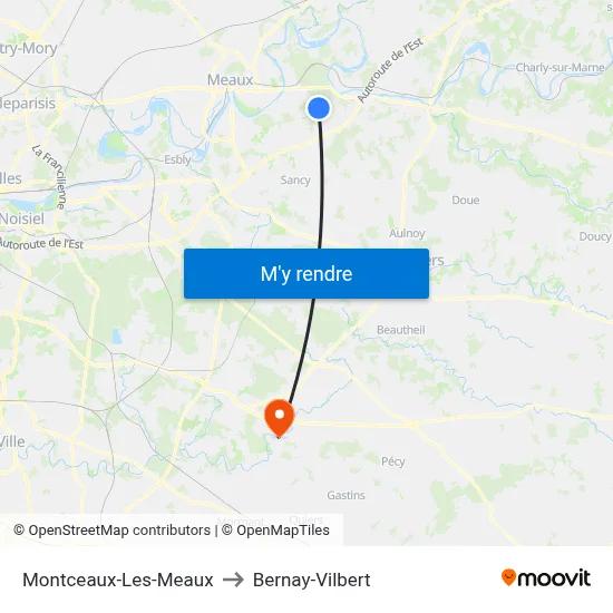Montceaux-Les-Meaux to Bernay-Vilbert map