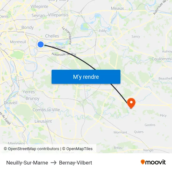 Neuilly-Sur-Marne to Bernay-Vilbert map