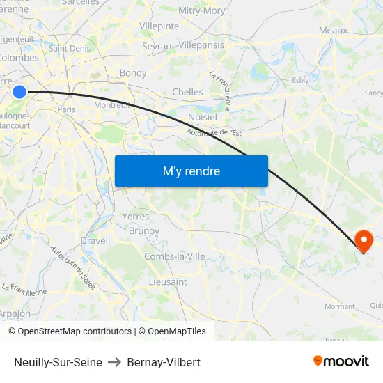 Neuilly-Sur-Seine to Bernay-Vilbert map