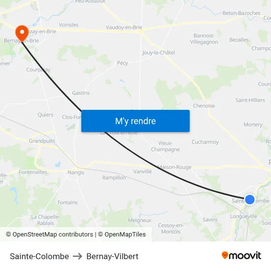 Sainte-Colombe to Bernay-Vilbert map