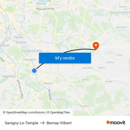 Savigny-Le-Temple to Bernay-Vilbert map