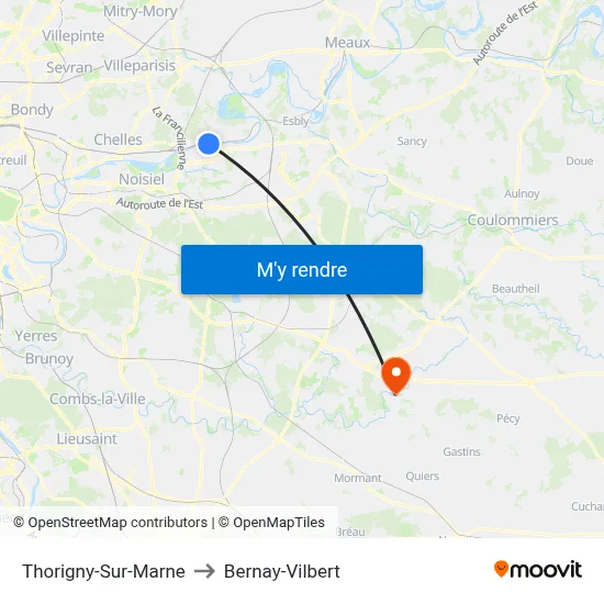Thorigny-Sur-Marne to Bernay-Vilbert map