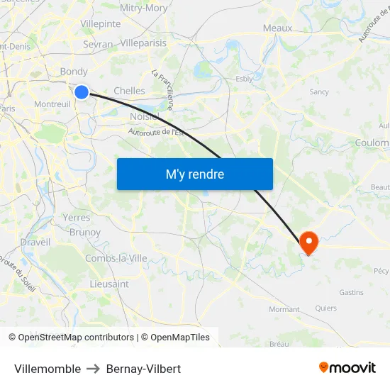 Villemomble to Bernay-Vilbert map