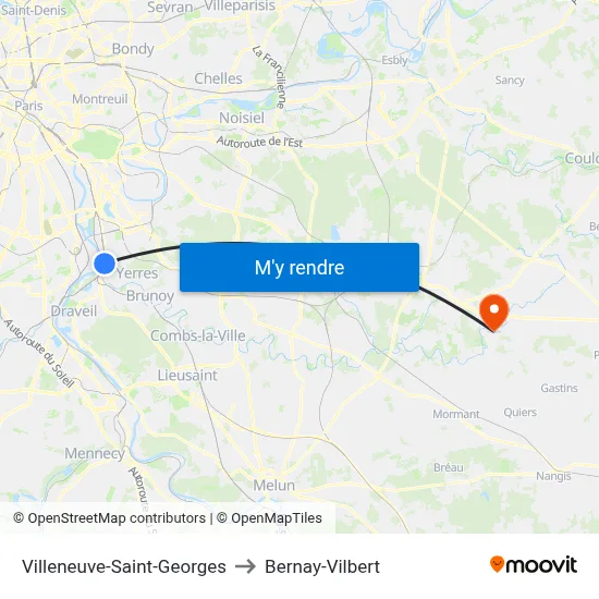 Villeneuve-Saint-Georges to Bernay-Vilbert map