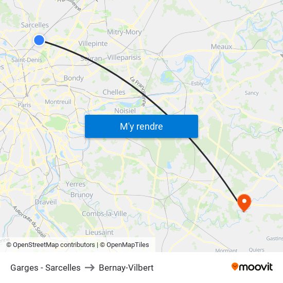 Garges - Sarcelles to Bernay-Vilbert map