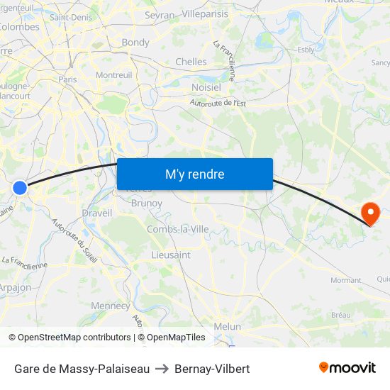 Gare de Massy-Palaiseau to Bernay-Vilbert map