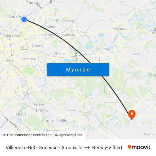 Villiers-Le-Bel - Gonesse - Arnouville to Bernay-Vilbert map