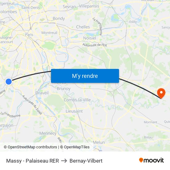 Massy - Palaiseau RER to Bernay-Vilbert map