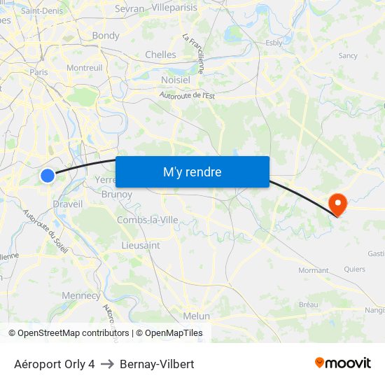 Aéroport Orly 4 to Bernay-Vilbert map