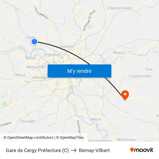 Gare de Cergy Préfecture (C) to Bernay-Vilbert map