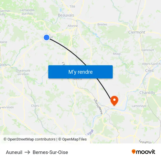 Auneuil to Bernes-Sur-Oise map