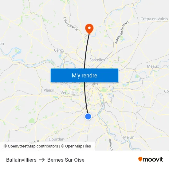 Ballainvilliers to Bernes-Sur-Oise map