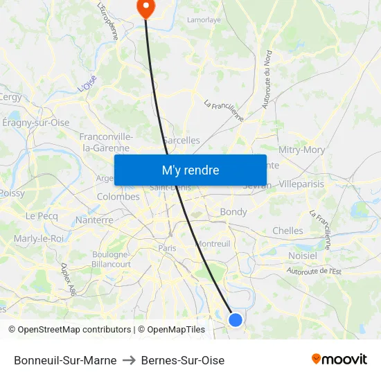 Bonneuil-Sur-Marne to Bernes-Sur-Oise map