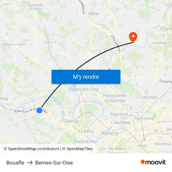 Bouafle to Bernes-Sur-Oise map