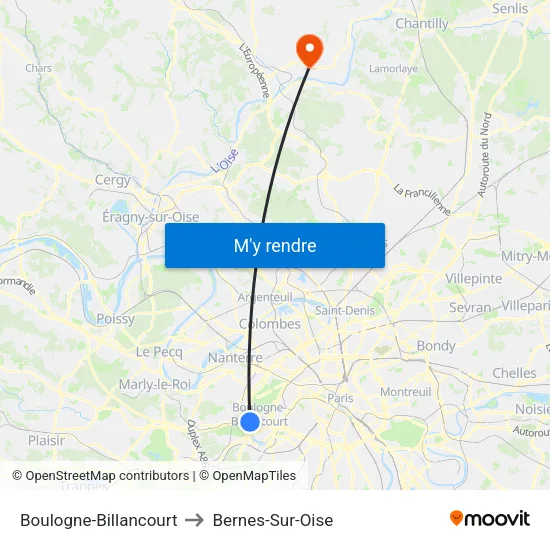 Boulogne-Billancourt to Bernes-Sur-Oise map