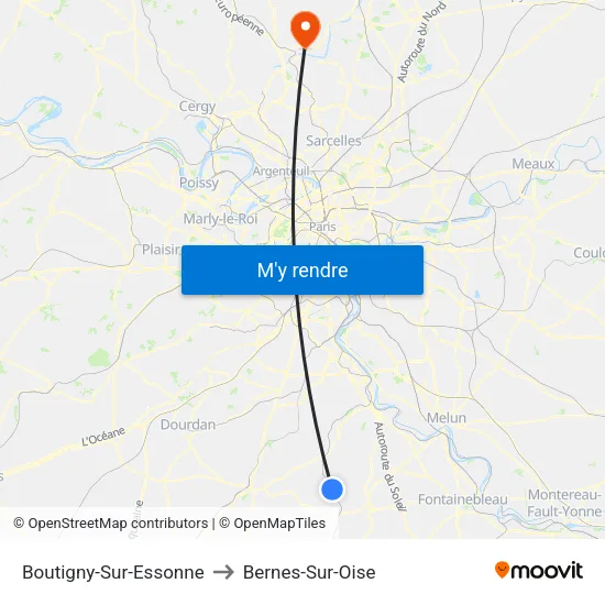 Boutigny-Sur-Essonne to Bernes-Sur-Oise map
