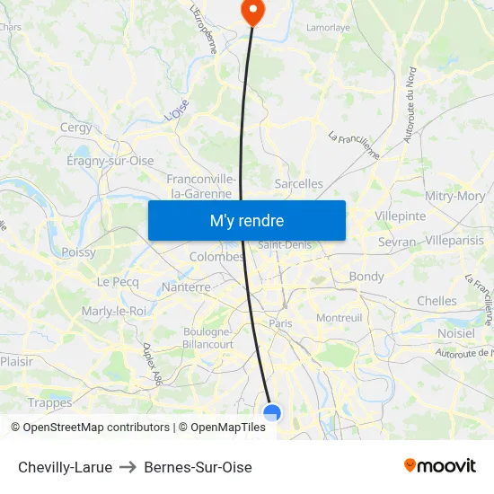 Chevilly-Larue to Bernes-Sur-Oise map
