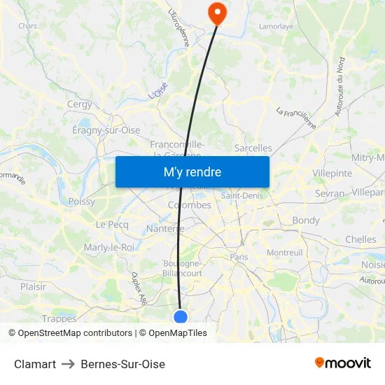 Clamart to Bernes-Sur-Oise map