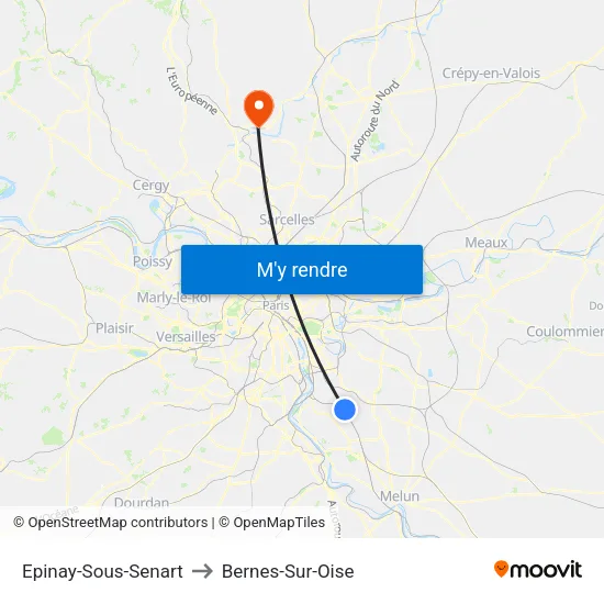 Epinay-Sous-Senart to Bernes-Sur-Oise map