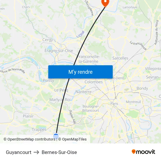 Guyancourt to Bernes-Sur-Oise map