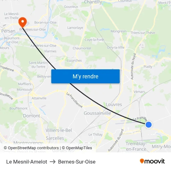 Le Mesnil-Amelot to Bernes-Sur-Oise map