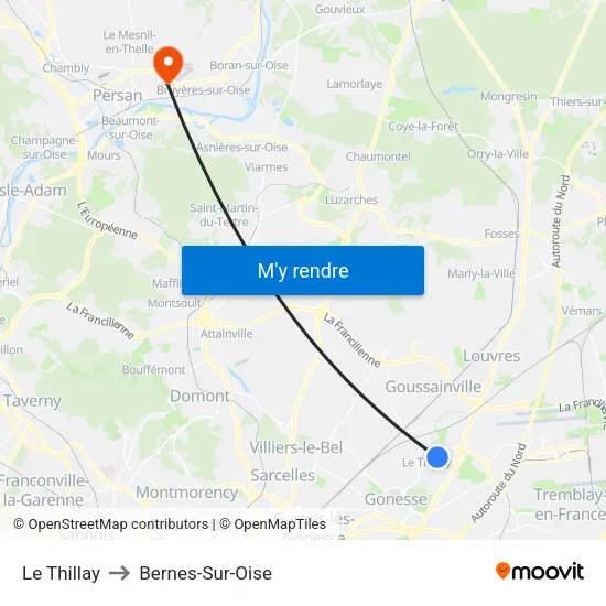 Le Thillay to Bernes-Sur-Oise map