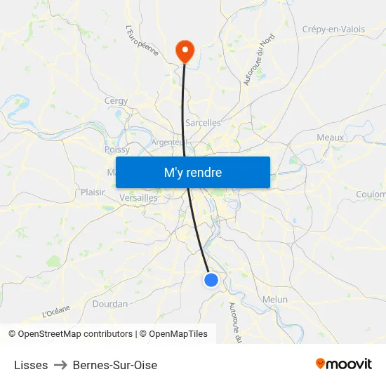 Lisses to Bernes-Sur-Oise map